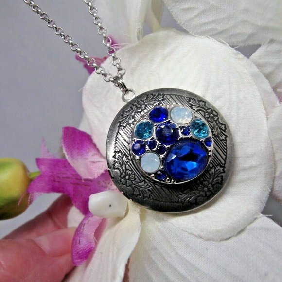 Sapphire Locket Photo Necklace Pendant - Picture 1 of 10